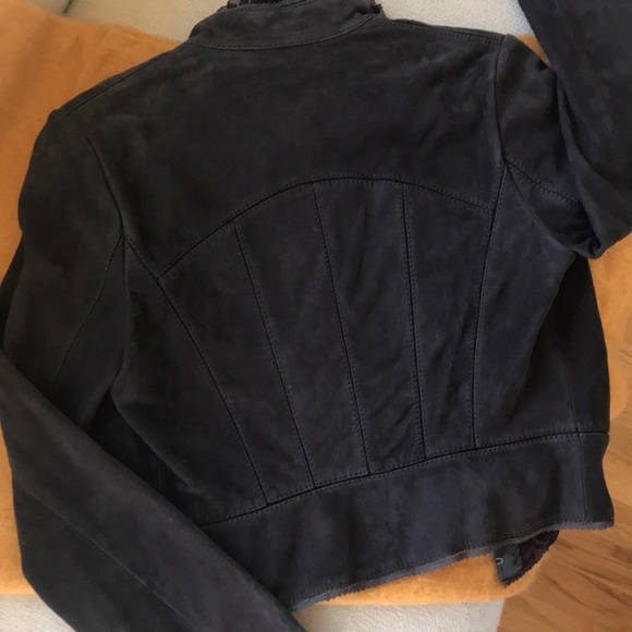 Eli Tahari  Brown Lamb leather jacket Lace collar M - Picture 2 of 3